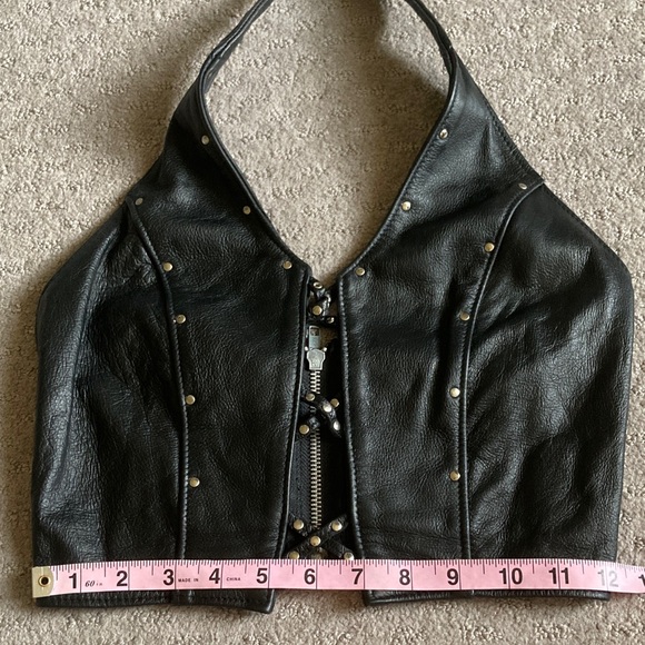 ON THE FRINGE handmade studded leather halter top. - Picture 8 of 9
